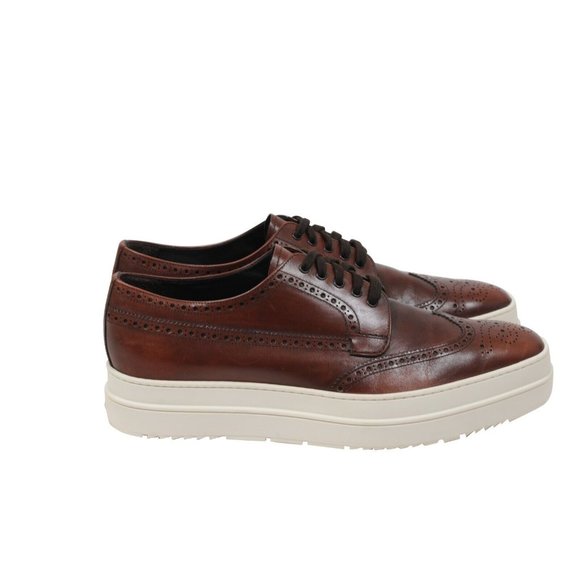 Prada Mens Oxford Wingtip Platform Derby US 10.5 UK 9.5 Brown Leather Brogue main image 10